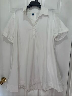 Old Navy White Short Sleeve Cotton Poplin Swing Shirt Dress - XXL